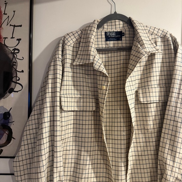 Vintage Polo Ralph Lauren Cream and Black/Blue wool Checkered shacket- XL - Picture 15 of 16